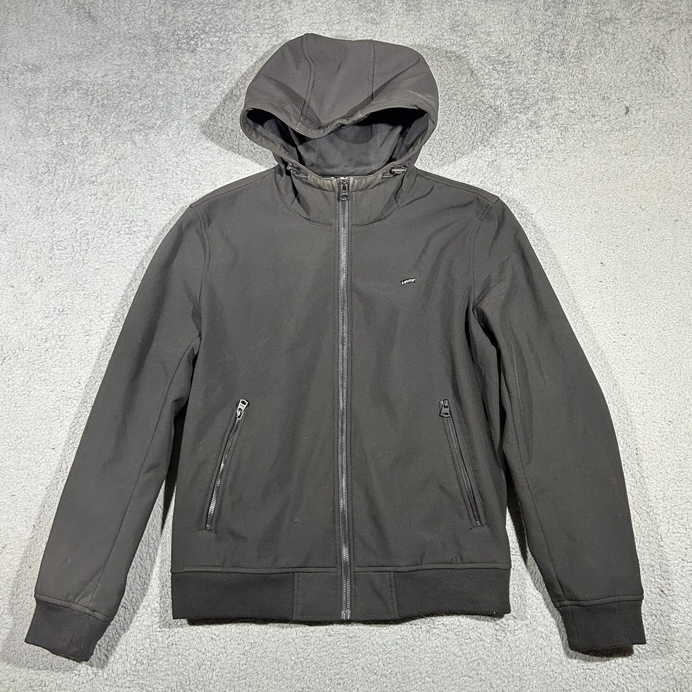 Levi's Softshell Lined Hooded Black Bomber Jacket Men's Size L #2511